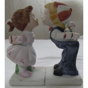 Vintage kissing boy and girl couple porcelain school kid 1st kiss Korea figurine